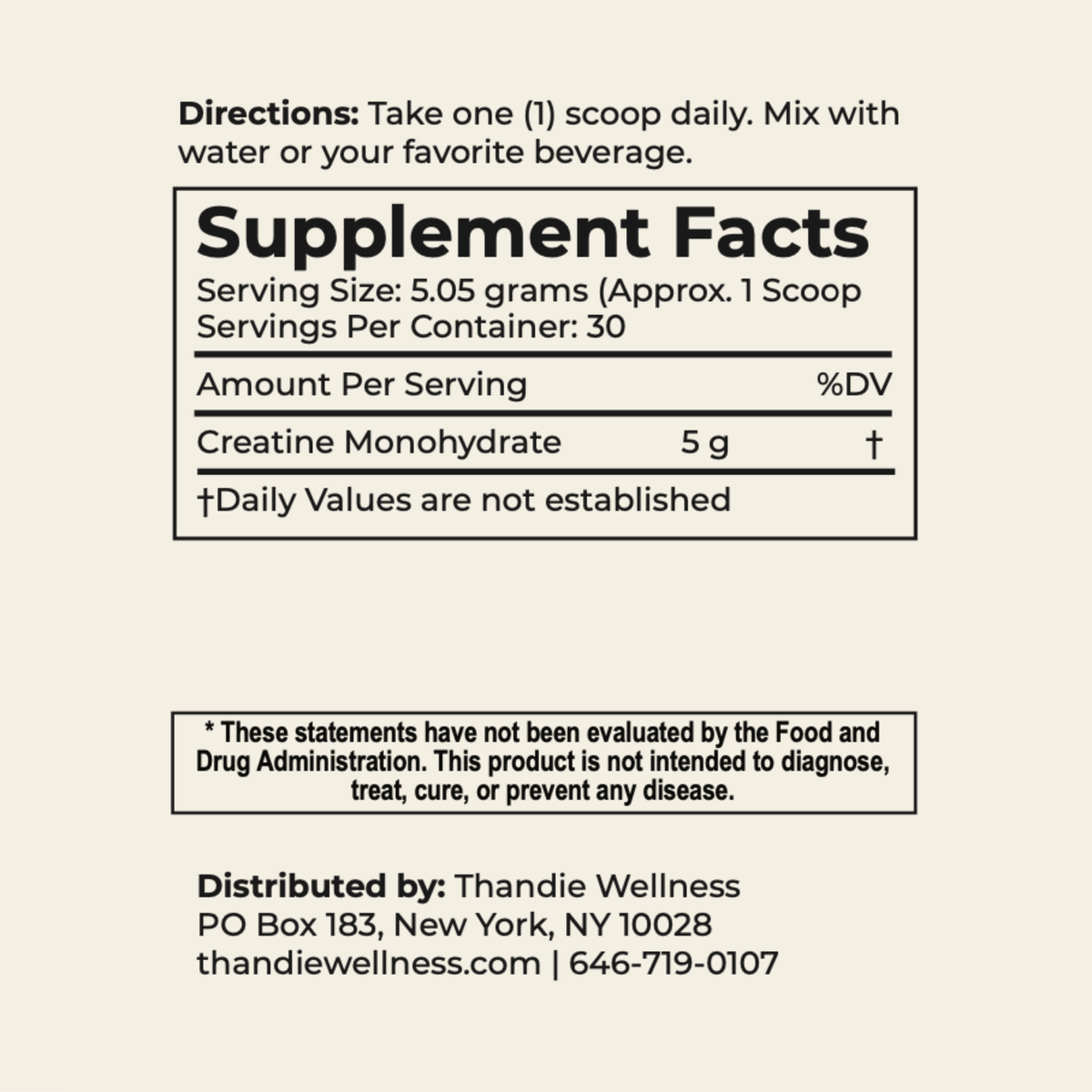 your power move Supplement Facts label showing creatine monohydrate per scoop